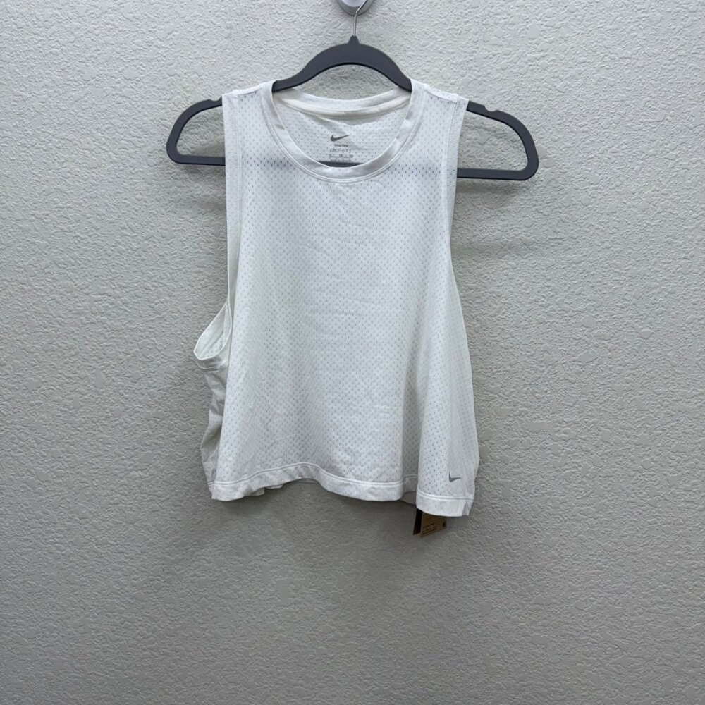 Nike One Dri Fit White Mesh Crop Training Tank Shirt FN4112-100 Womens sz XL NEW
